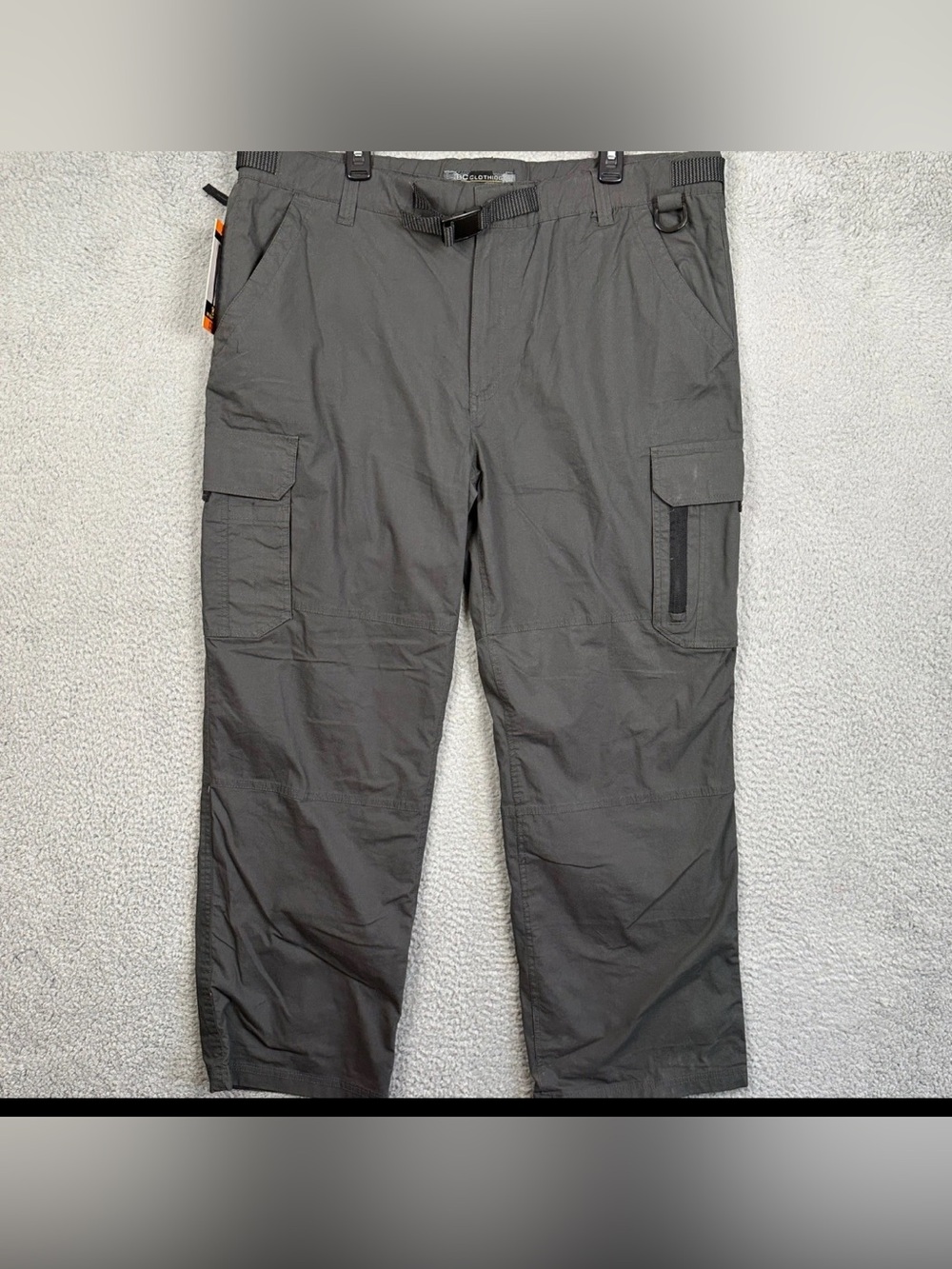 Men's Charcoal Cargo Pants with Built-In Belt